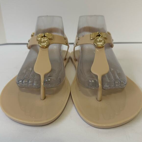 Michael Kors Hamilton Lock Jelly Thong Sandals US 9 Neutral Beige Gold Locks - Picture 10 of 10